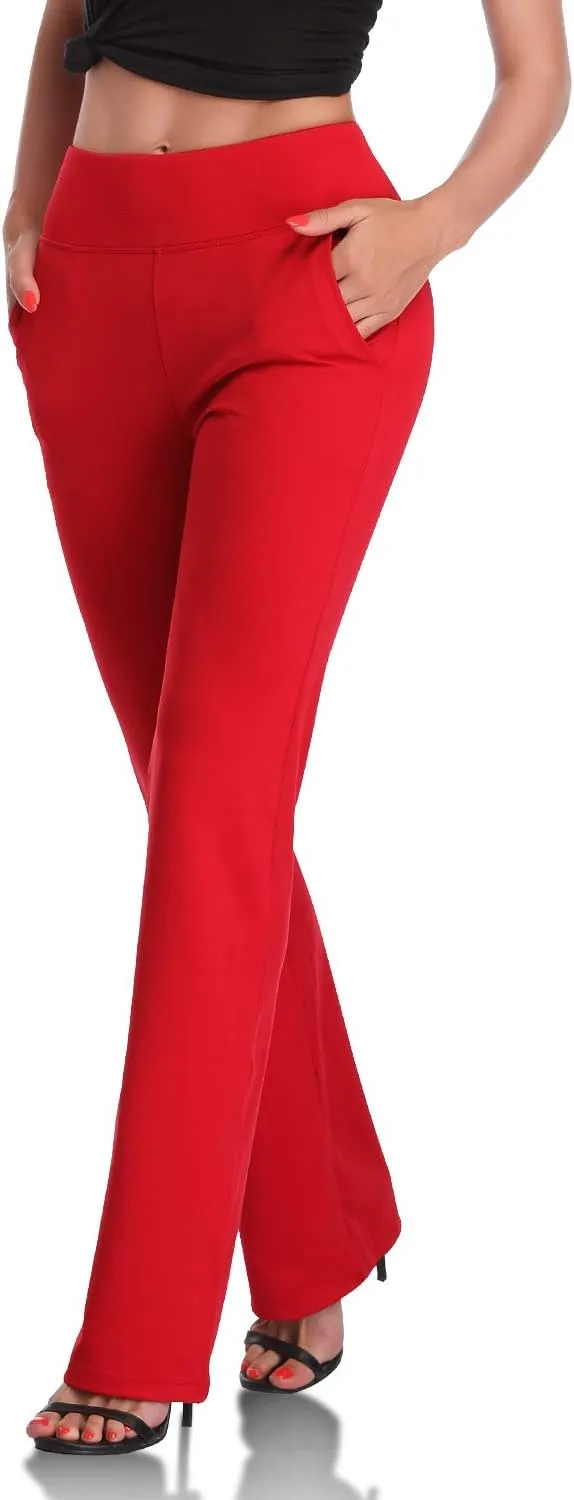 New DAYOUNG Womens Bootcut Yoga Pants with Inner Pockets,Long Bootleg Flare Tummy Control Workout Running Pants Red Sz 2X Retails $92 