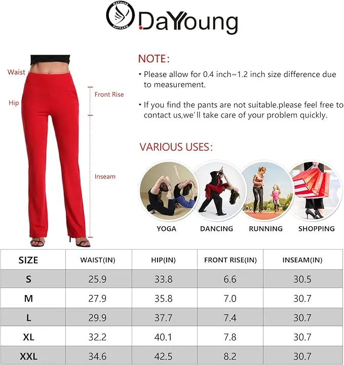 New DAYOUNG Womens Bootcut Yoga Pants with Inner Pockets,Long Bootleg Flare Tummy Control Workout Running Pants Red Sz 2X Retails $92 