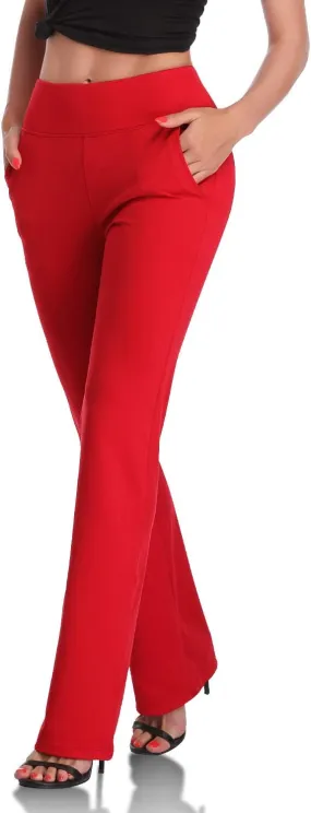 New DAYOUNG Womens Bootcut Yoga Pants with Inner Pockets,Long Bootleg Flare Tummy Control Workout Running Pants Red Sz 2X Retails $92 