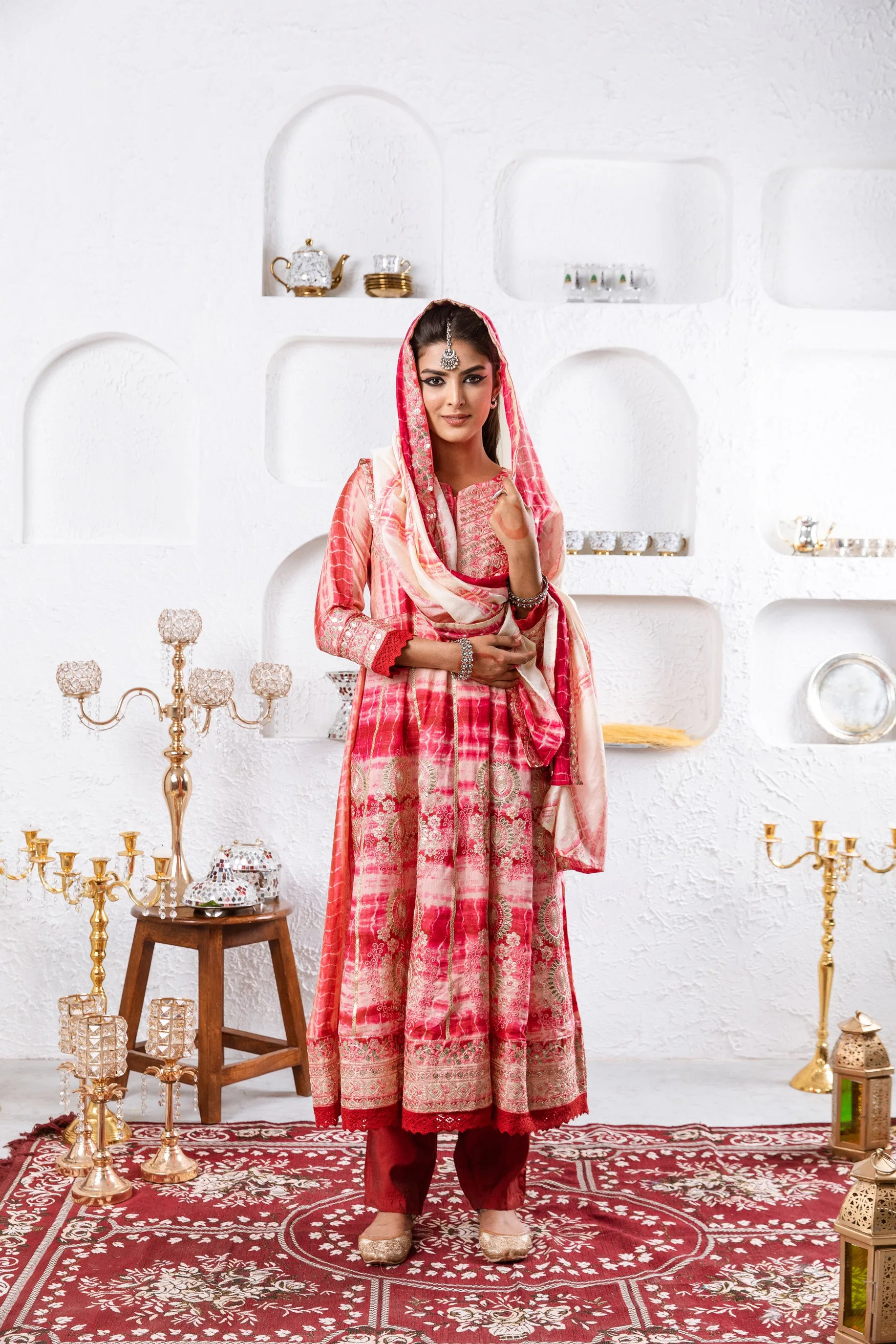 Noor Women's Red Color Silk Flared Kurta Pant Dupatta With Fancy Potli