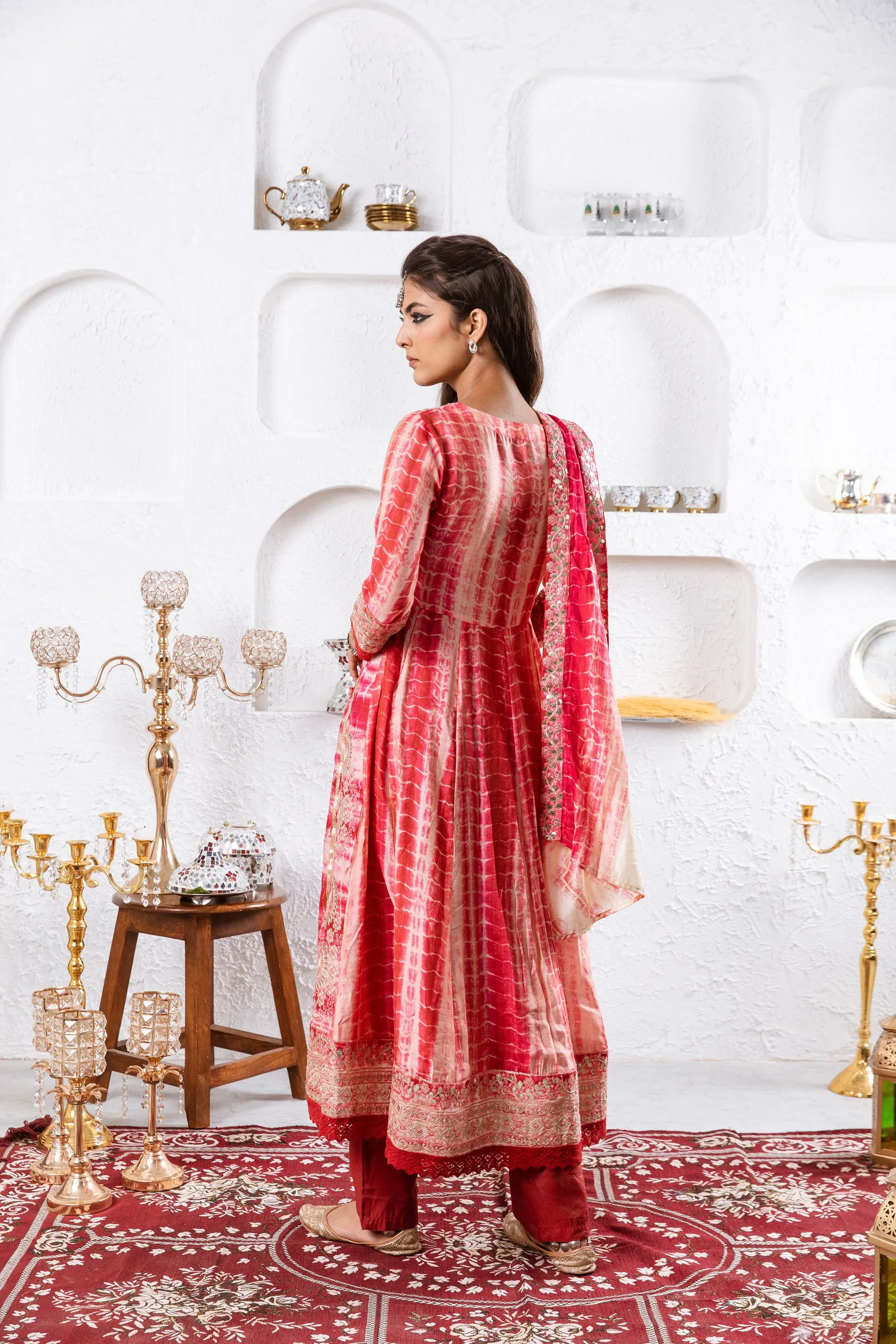 Noor Women's Red Color Silk Flared Kurta Pant Dupatta With Fancy Potli