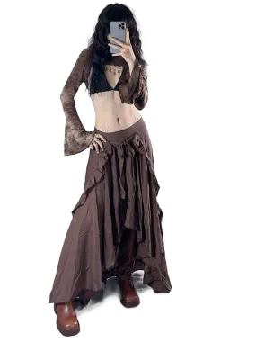 Pastel Earth Tone Cascading Maxi Skirt