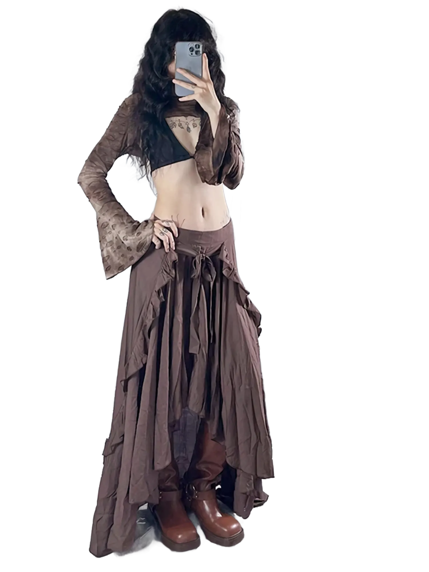 Pastel Earth Tone Cascading Maxi Skirt