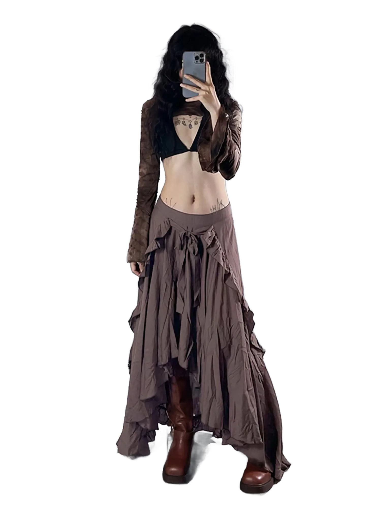 Pastel Earth Tone Cascading Maxi Skirt