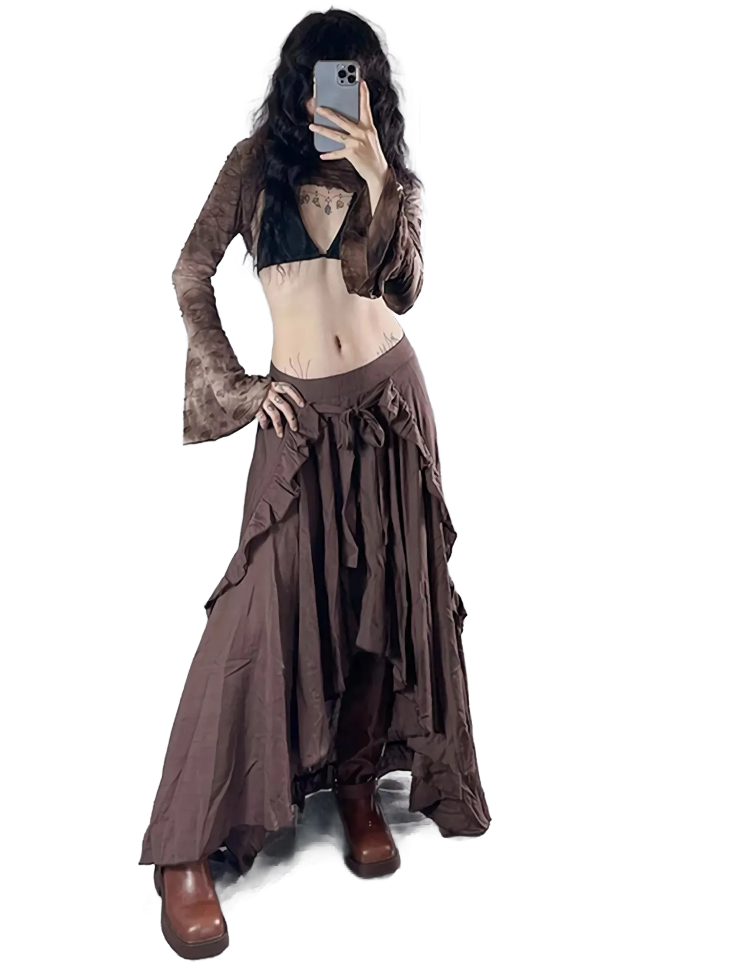 Pastel Earth Tone Cascading Maxi Skirt