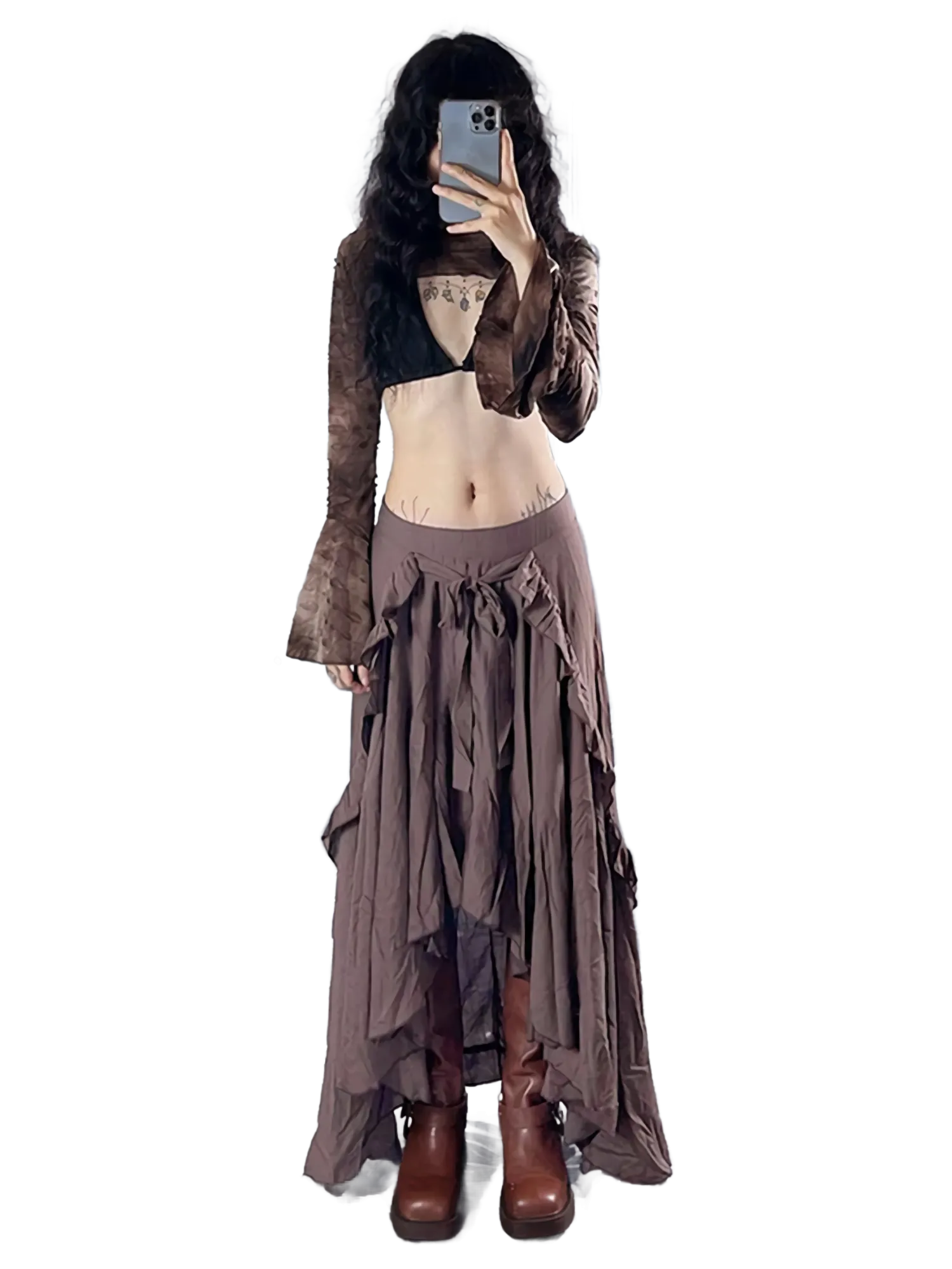 Pastel Earth Tone Cascading Maxi Skirt