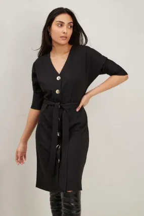 Petite Black Jersey Button Through Dress