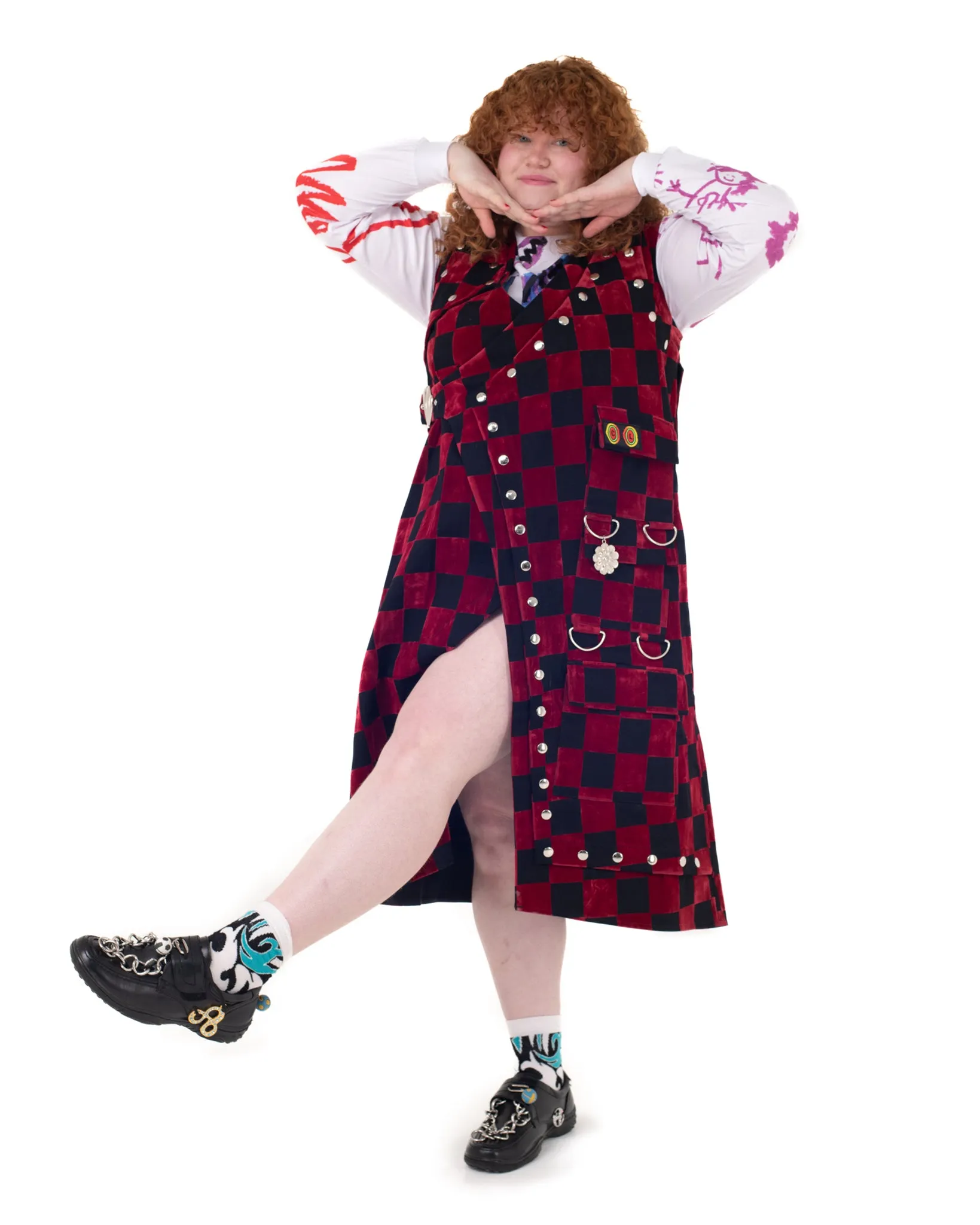 Ping Wrap Dress in Red Flock