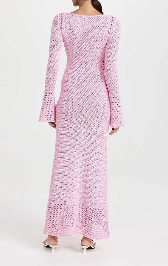 Pink Flared Sleeve Knit Maxi Dress