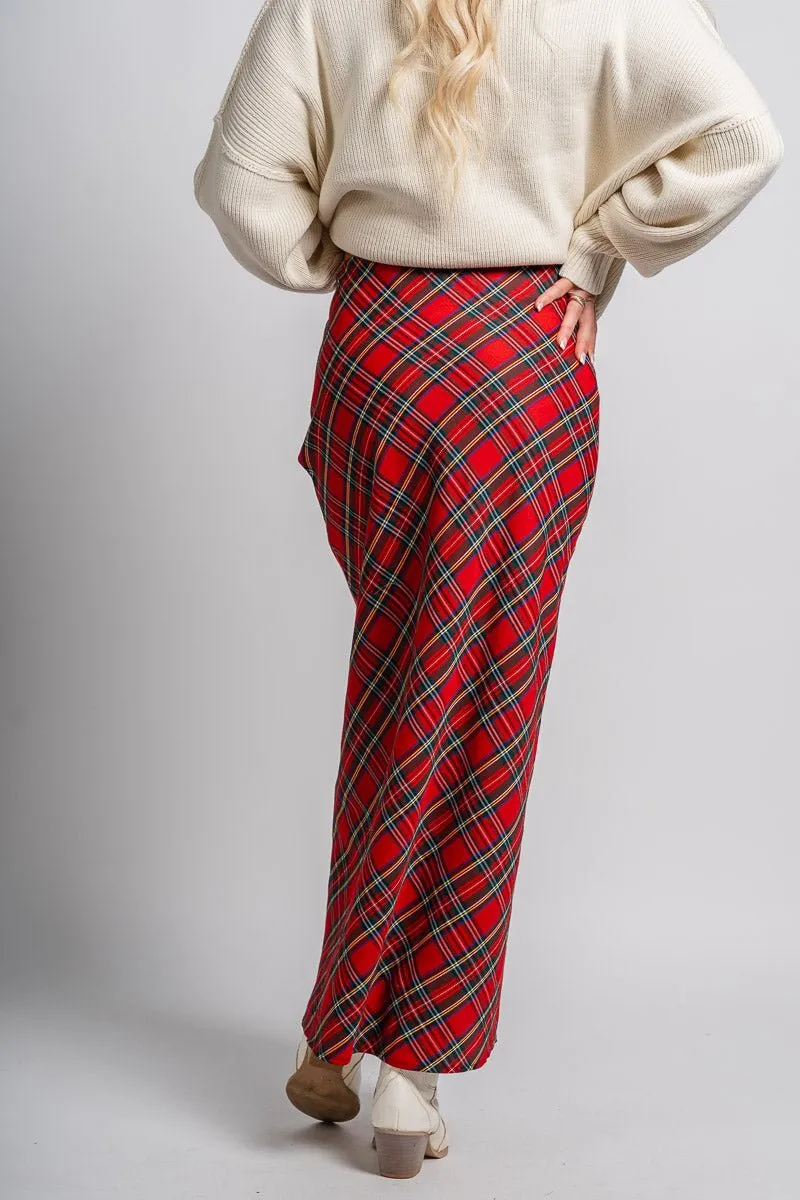 Plaid maxi skirt red