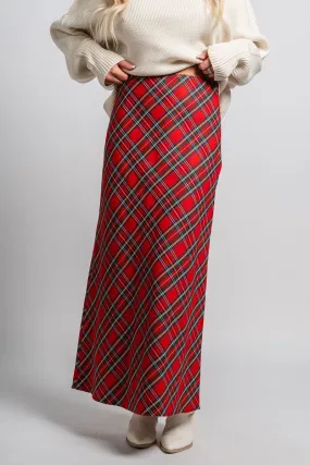 Plaid maxi skirt red