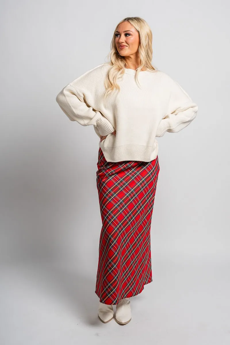 Plaid maxi skirt red