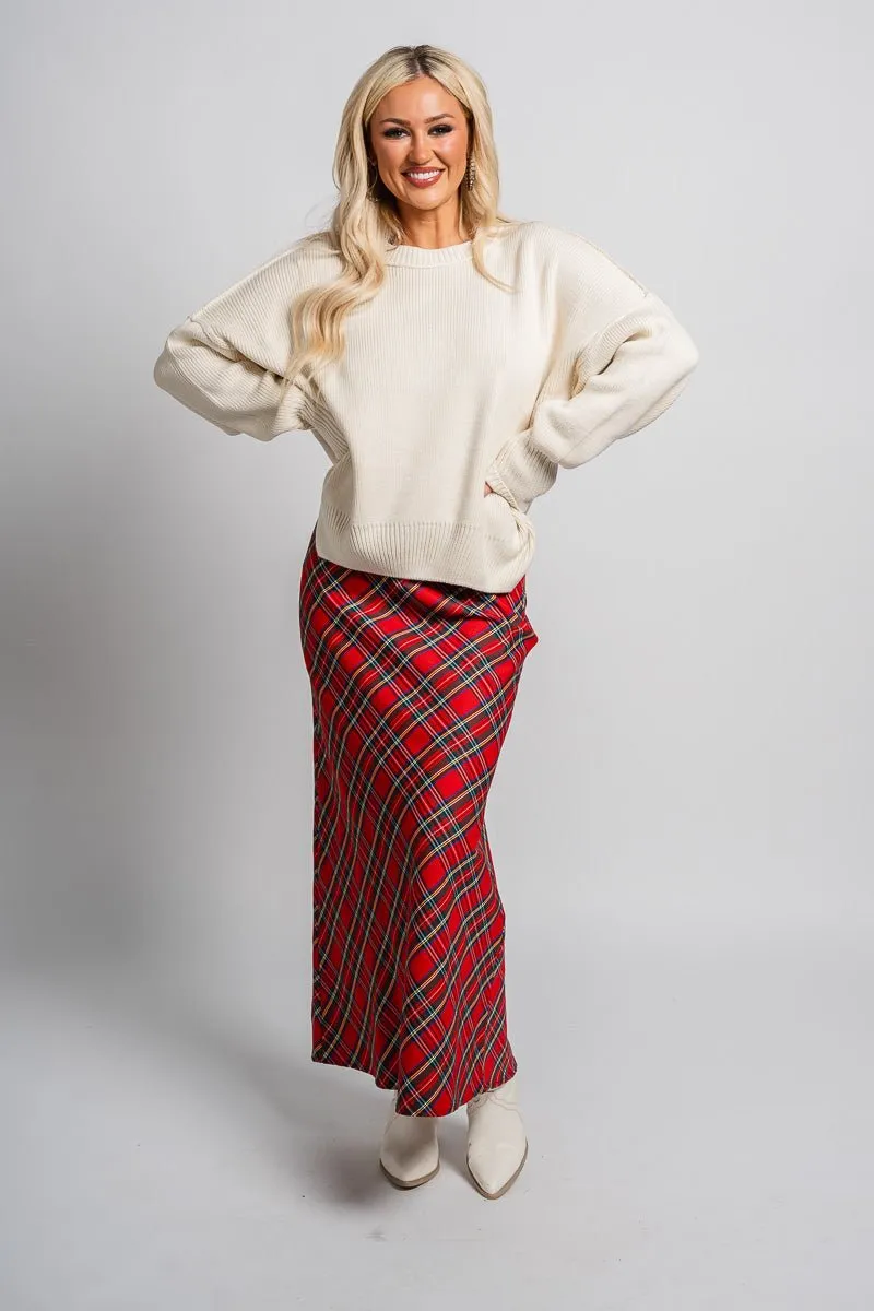 Plaid maxi skirt red