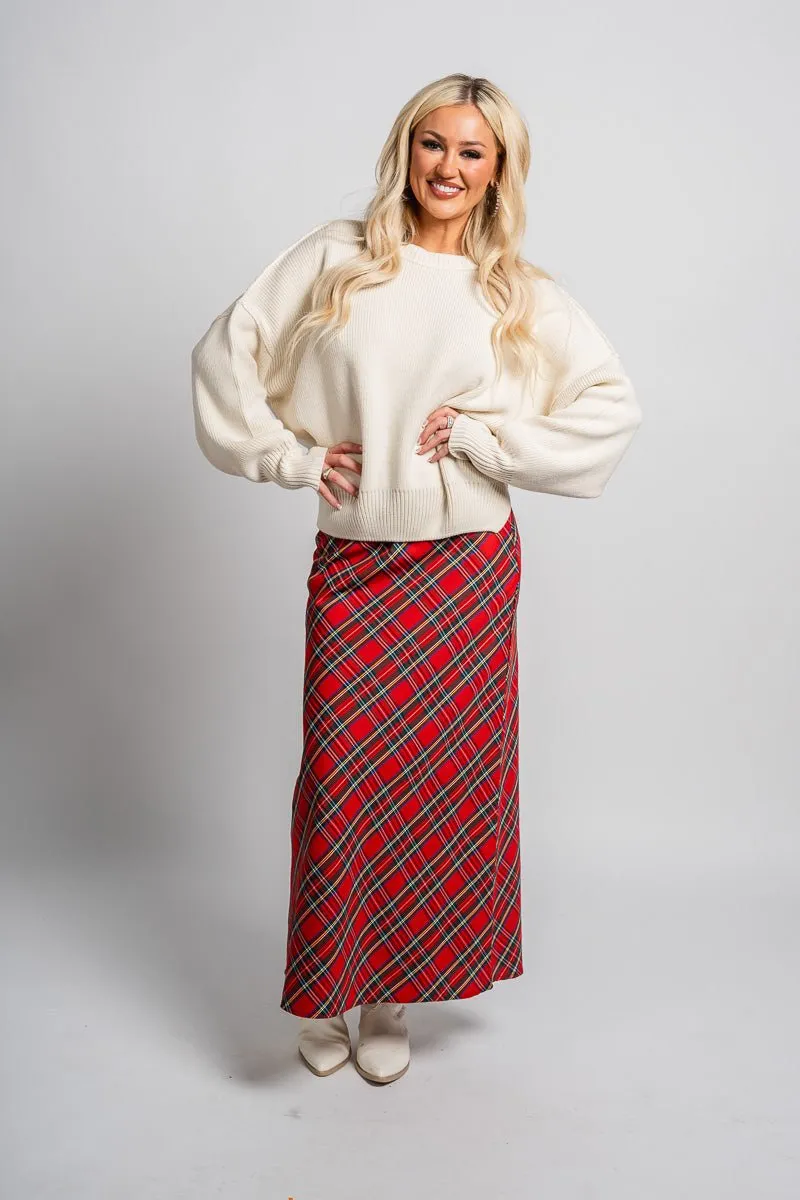 Plaid maxi skirt red