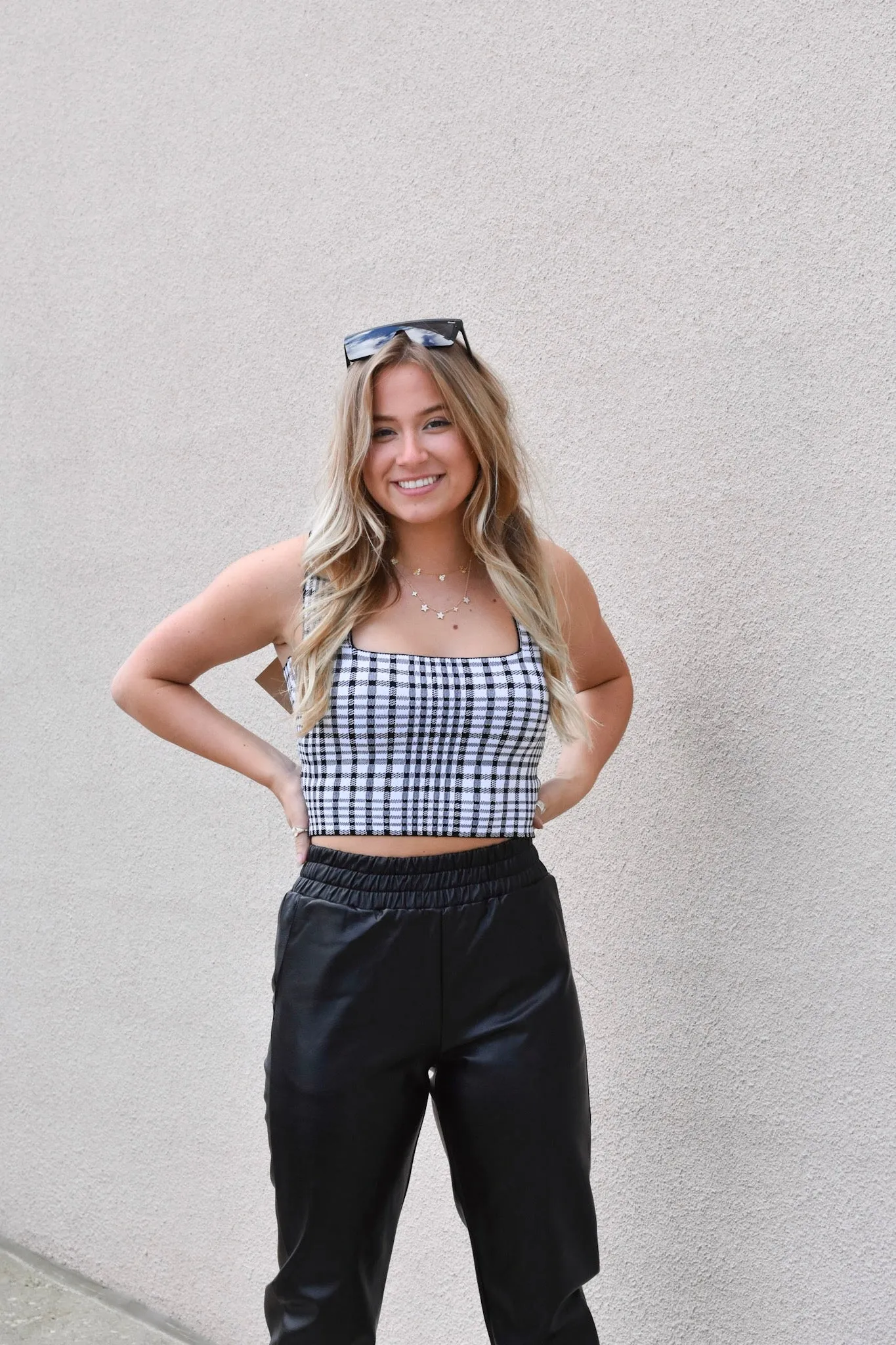 Plaid Wide Strap Cropped Top