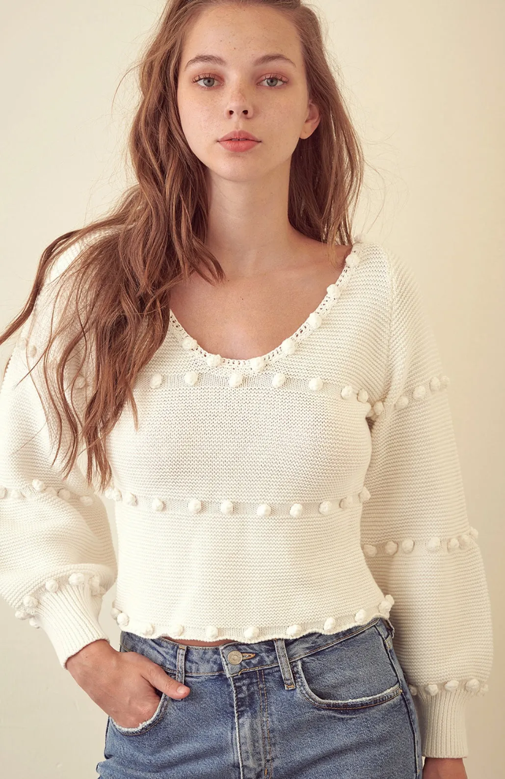 Pom Pom Cropped Sweater