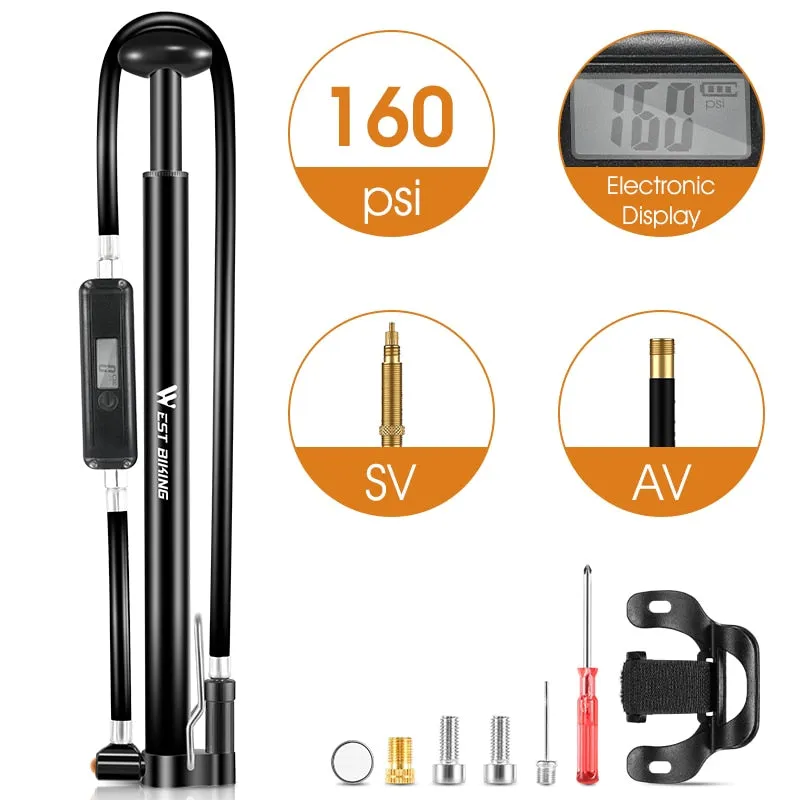 Portable Bike Pump High Pressure Digital Gauge Hose MTB Road Bicycle Pump Schrader Presta Valve Cycling Hand Pump
