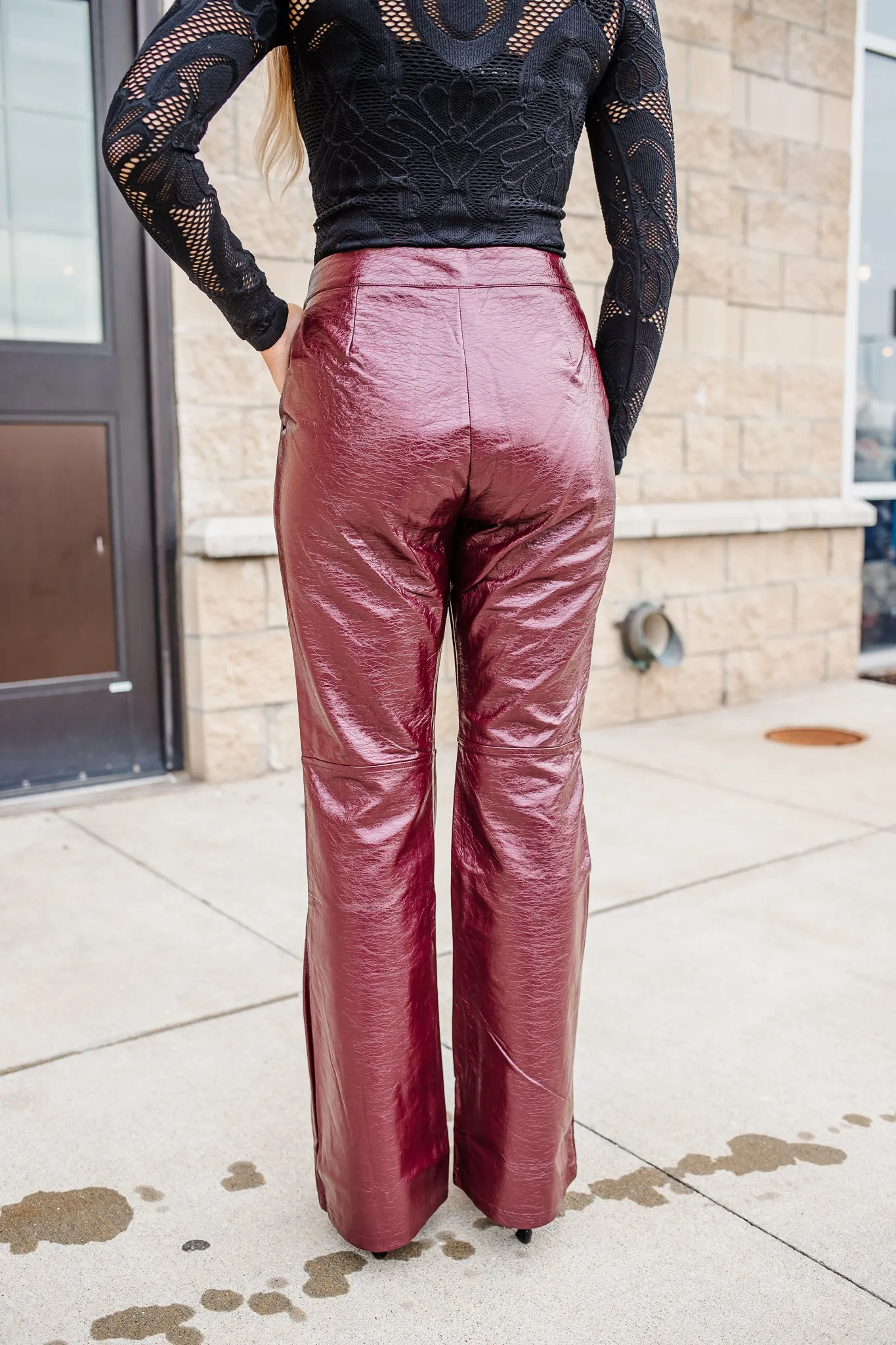 Quincy Flared Leather Trousers - Burgundy - FINAL SALE