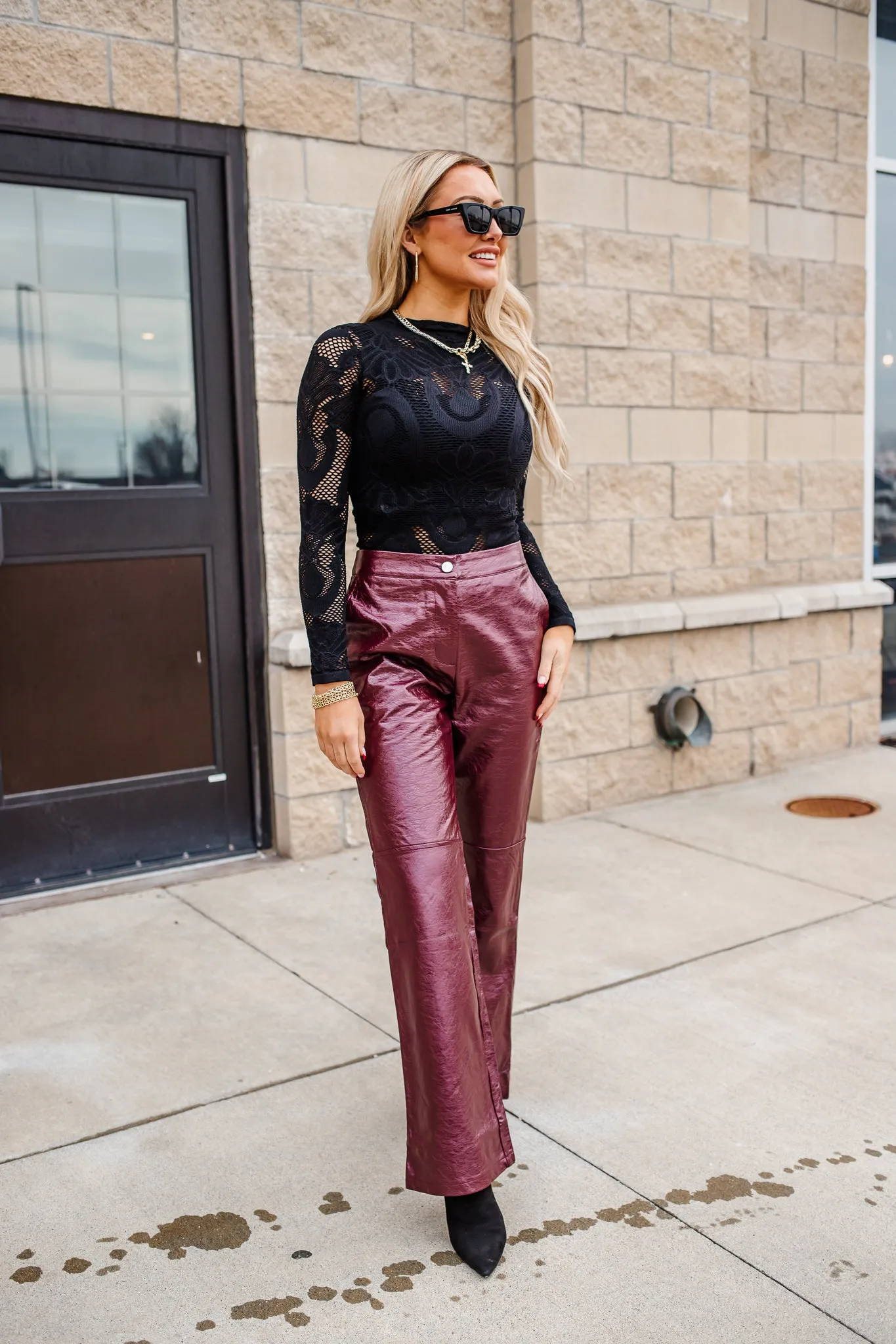 Quincy Flared Leather Trousers - Burgundy - FINAL SALE