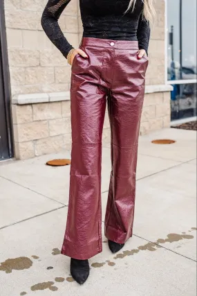 Quincy Flared Leather Trousers - Burgundy - FINAL SALE
