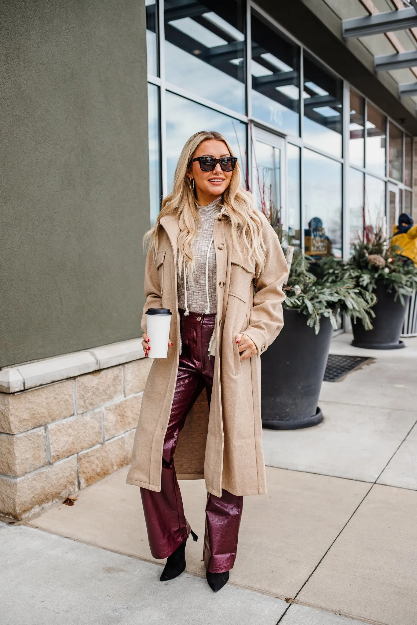Quincy Flared Leather Trousers - Burgundy - FINAL SALE