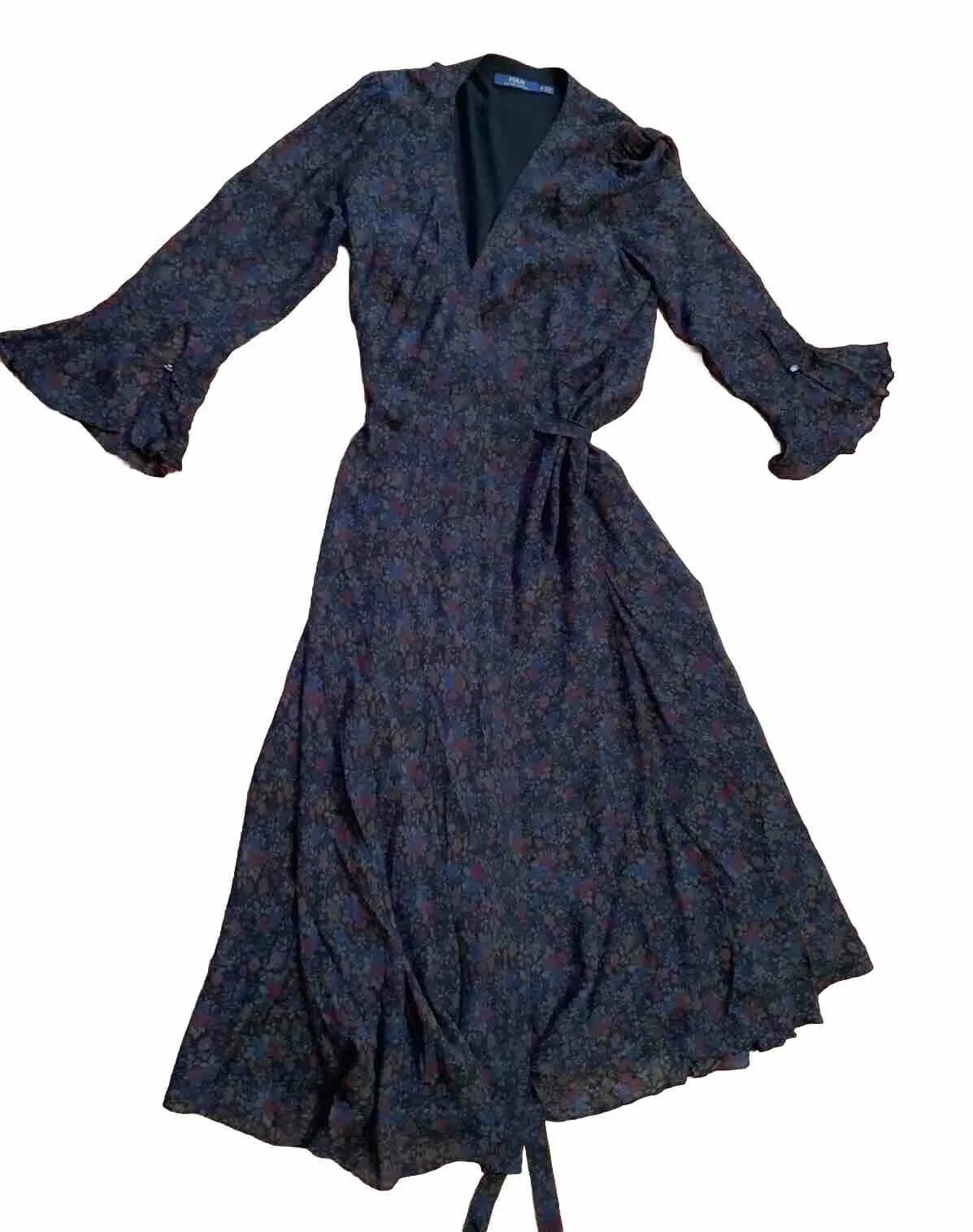 Ralph Lauren Polo Runaway Floral Wrap Maxi Dress Silk US 10 UK 14 ladies