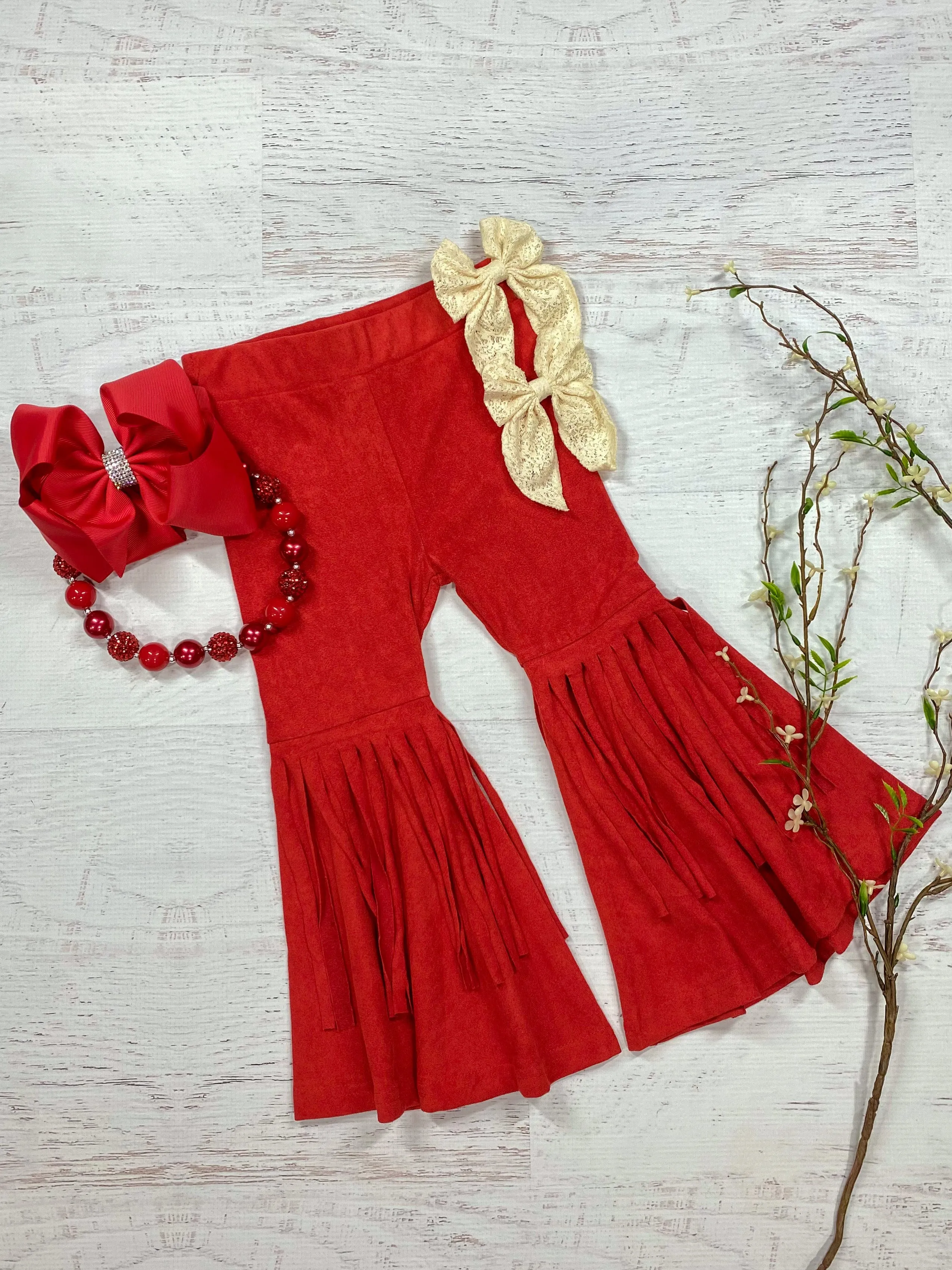 Red Fringe Flare Pants