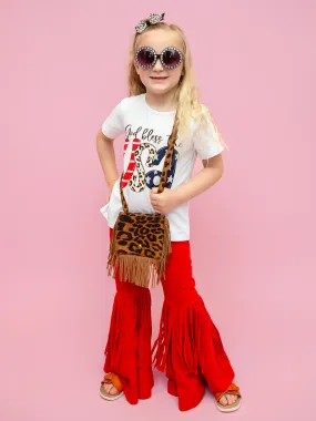 Red Fringe Flare Pants