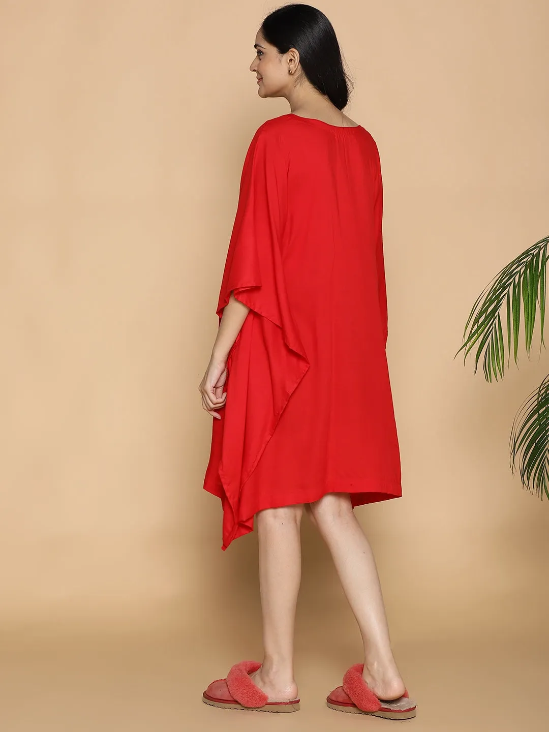 Red Rayon Kaftan - Reindeer