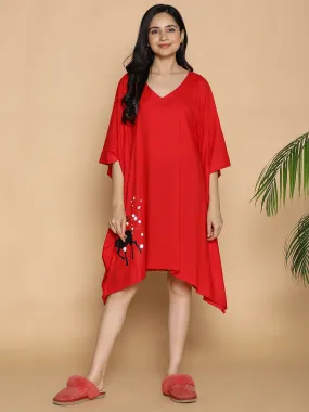 Red Rayon Kaftan - Reindeer