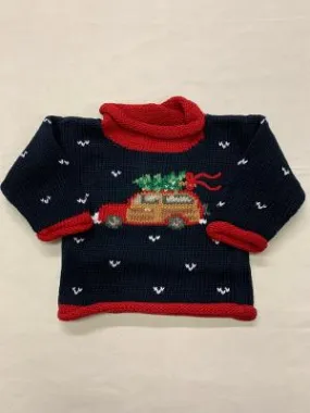 Red Trim Woody Wagon Christmas Tree Roll Neck Sweater | Claver/Luigi