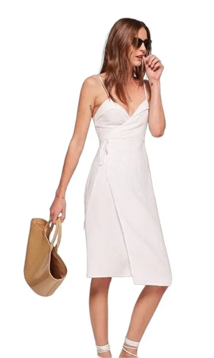Reformation Wrap Midi Dress | Linen blend, White, Sz Large, Summer, Cocktail