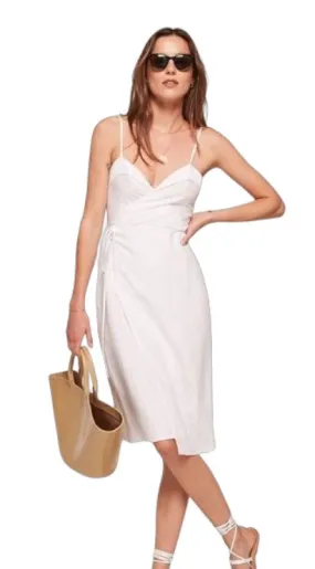 Reformation Wrap Midi Dress | Linen blend, White, Sz Large, Summer, Cocktail