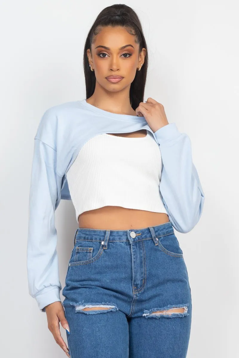 Ribbed Sleeveless Top With Shrug Sweater