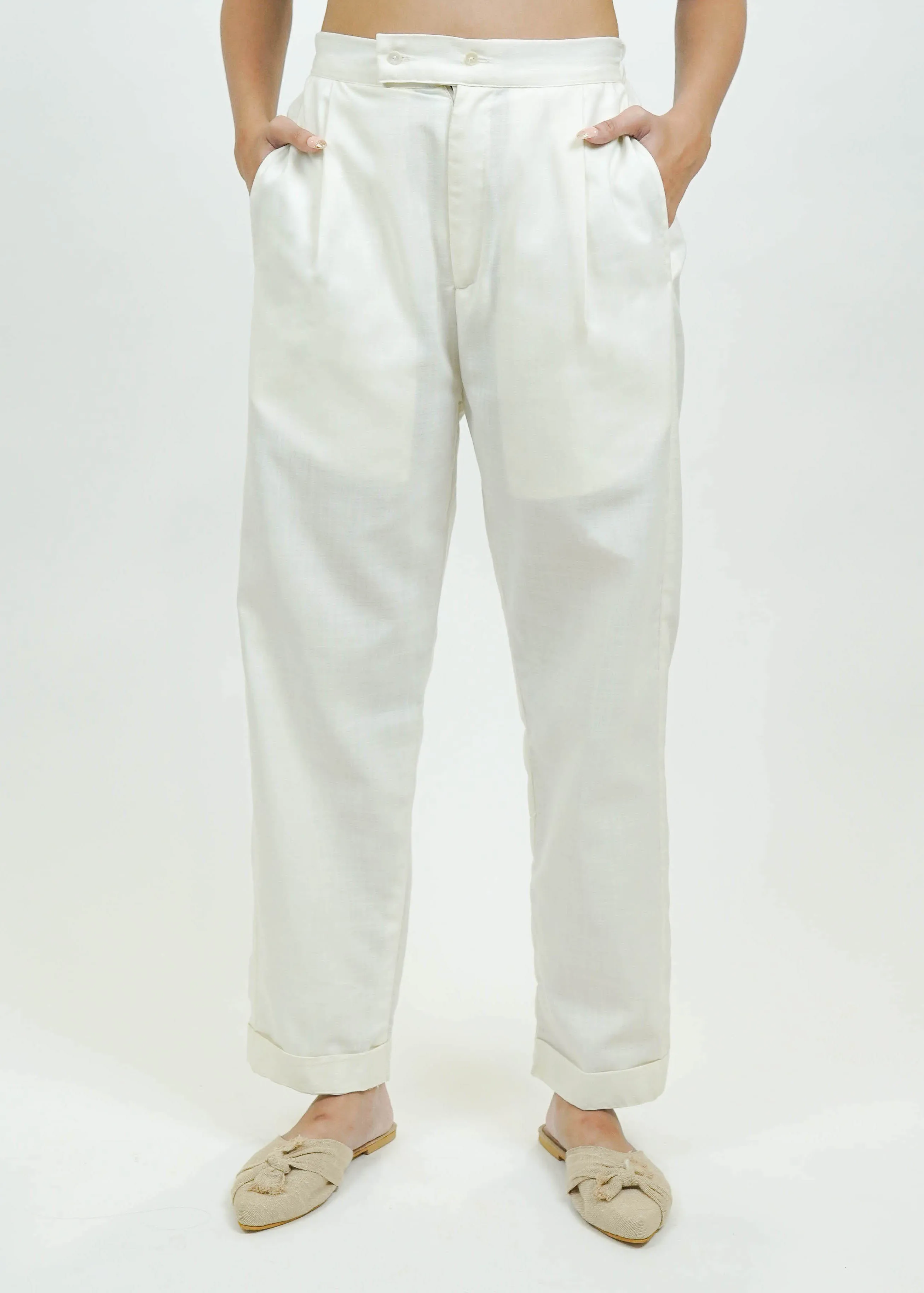 S0028 - Off White Slub Pants