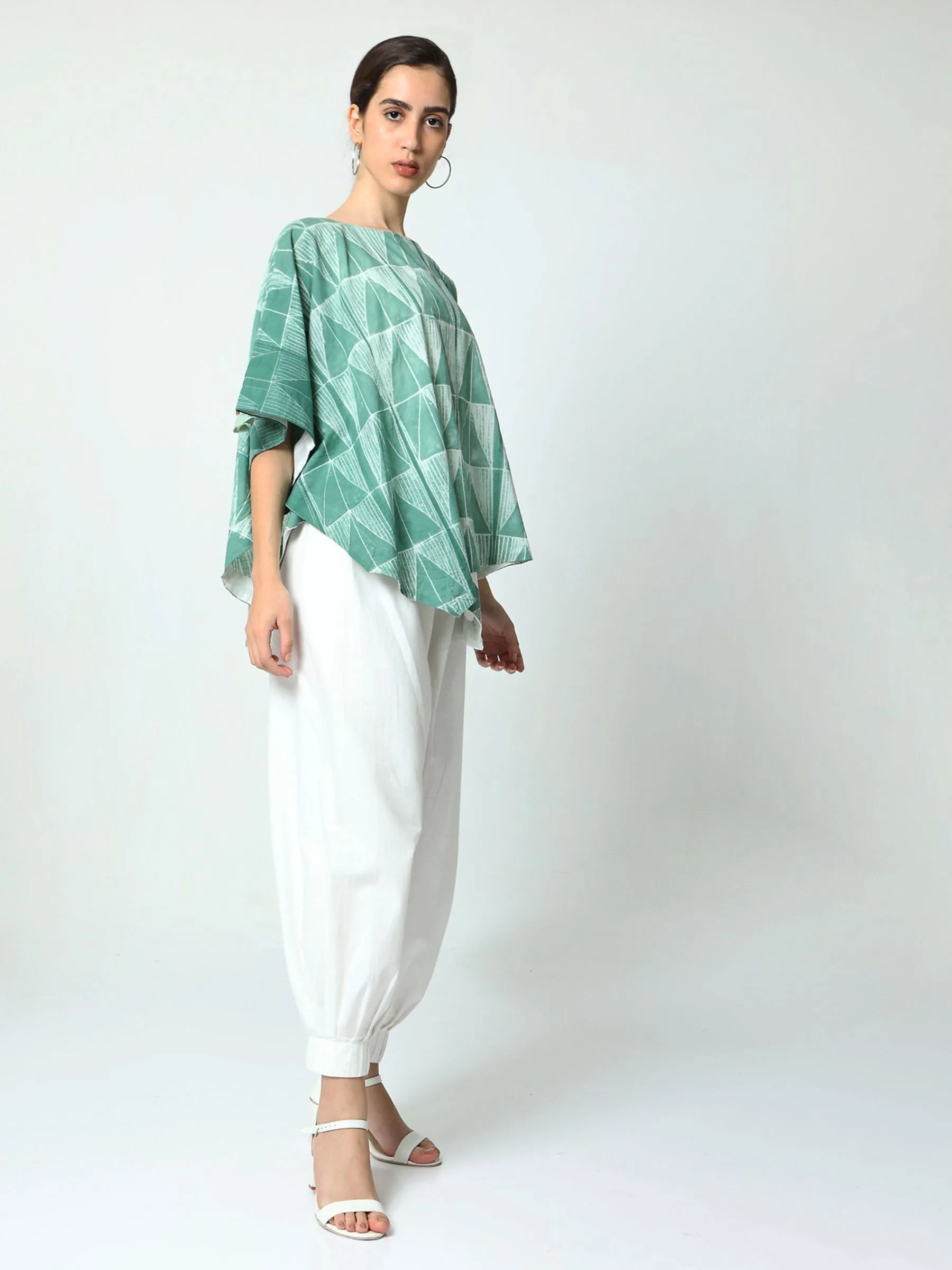 'Sage' Hand-dyed Shibori Pure Cotton Poncho Top