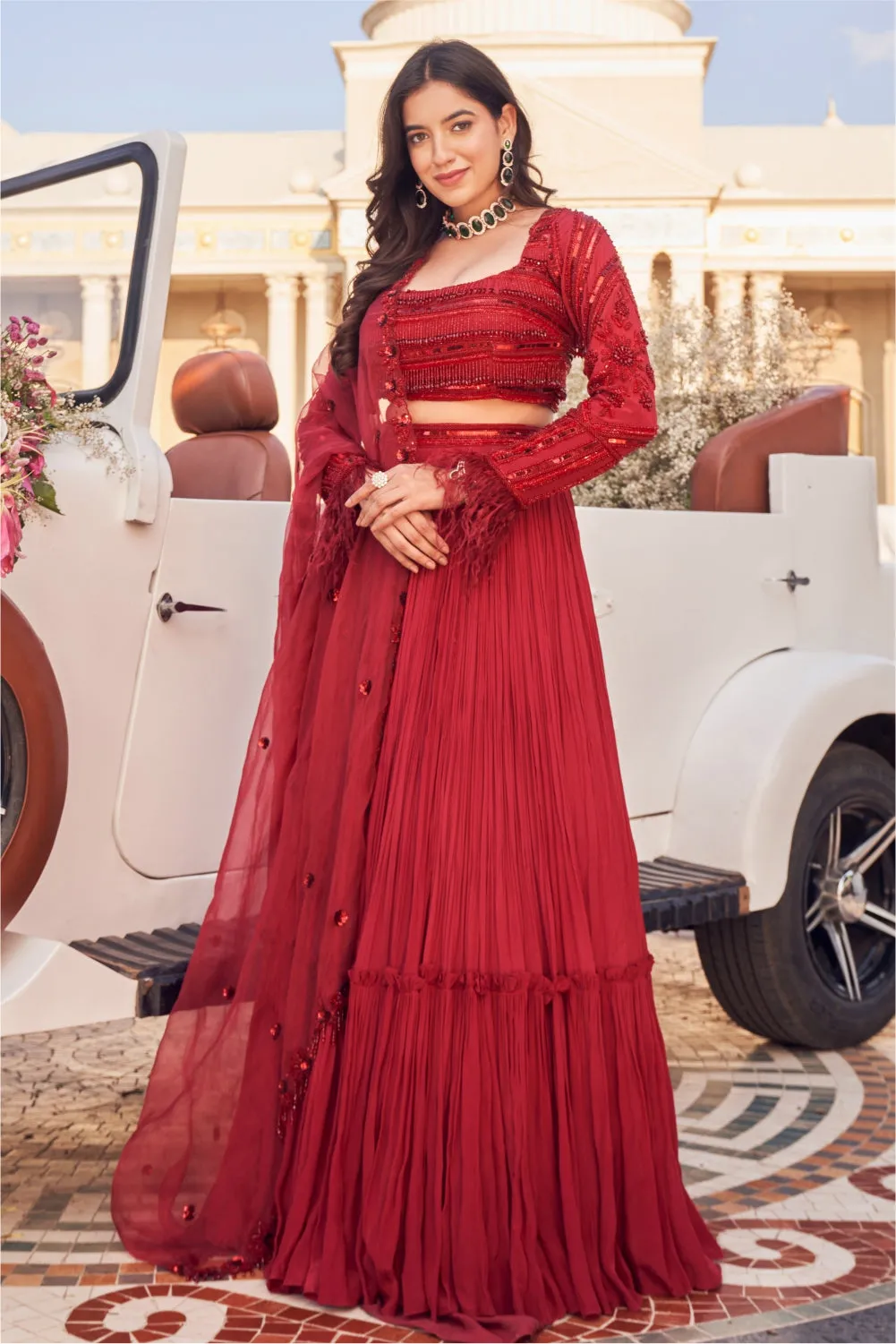 Sapphire Crepe Organza Blouse and Skirt with Dupatta