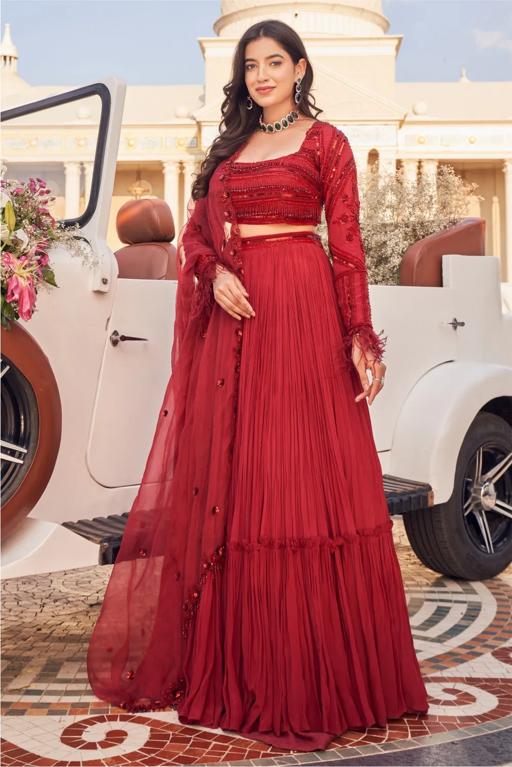 Sapphire Crepe Organza Blouse and Skirt with Dupatta
