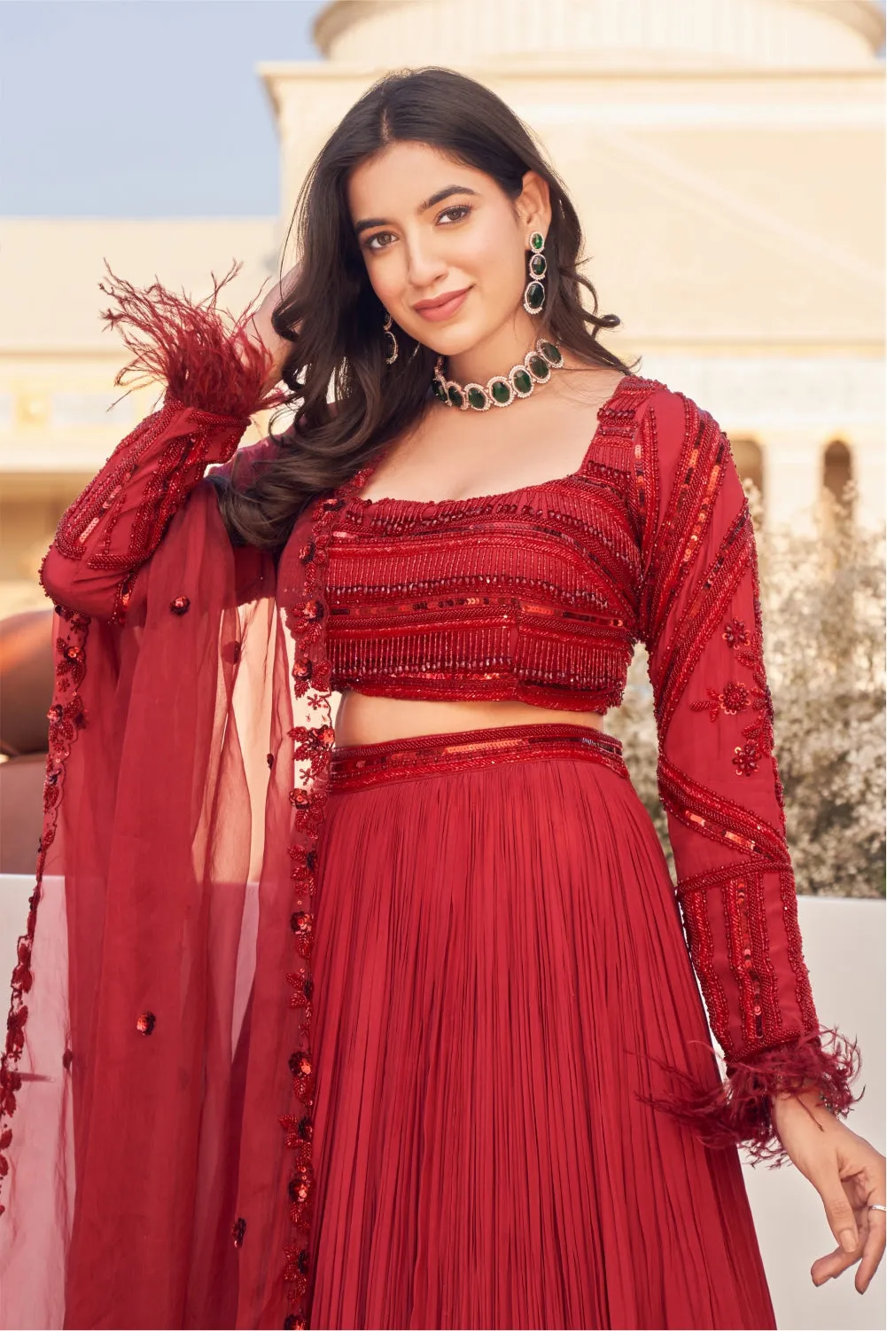 Sapphire Crepe Organza Blouse and Skirt with Dupatta