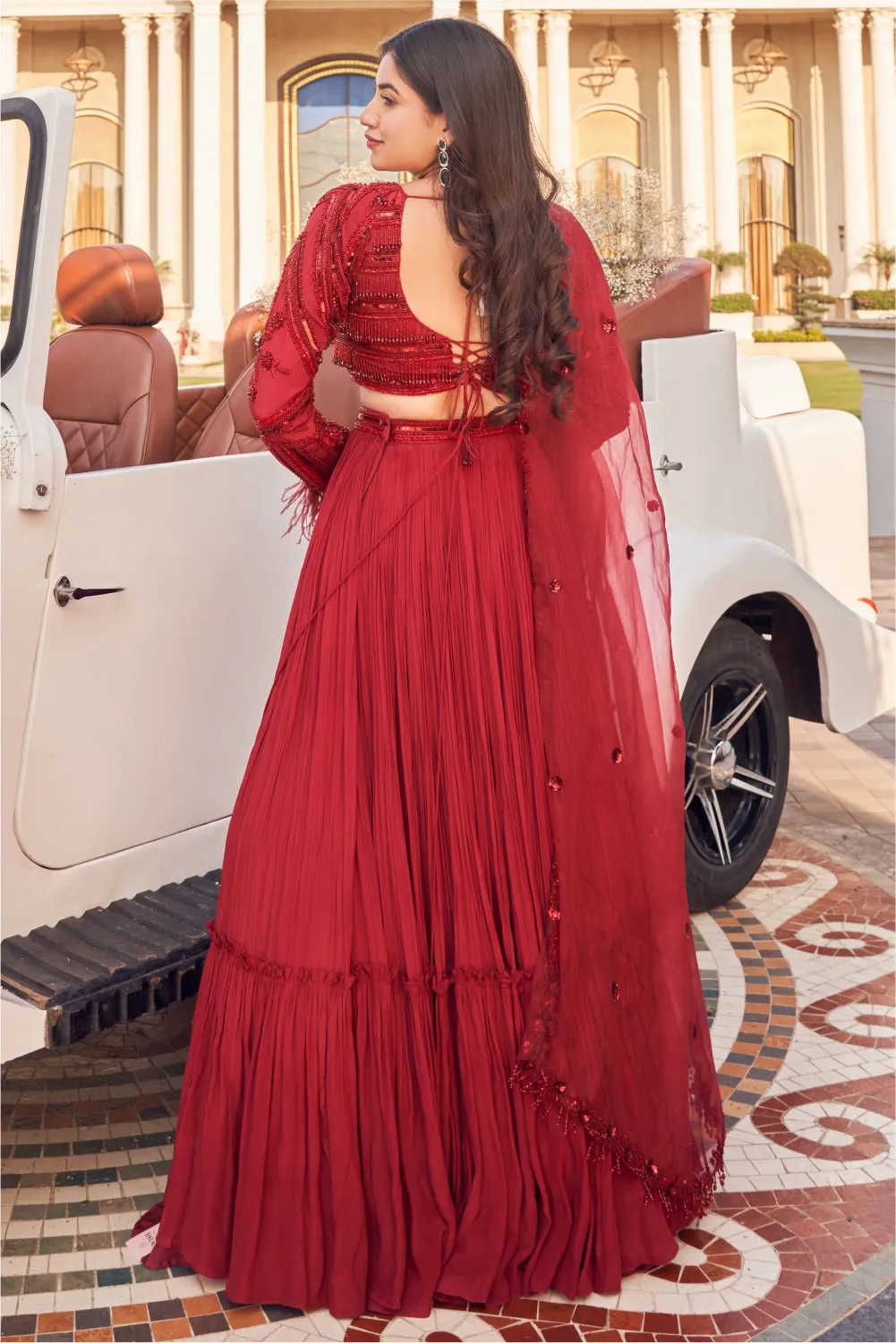 Sapphire Crepe Organza Blouse and Skirt with Dupatta