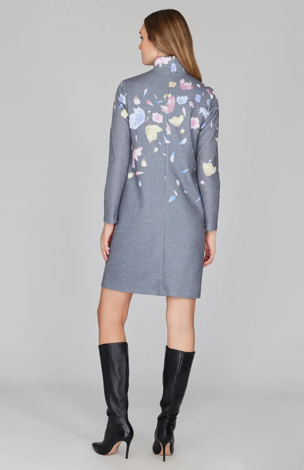 Scattered Blossom Sweater Turtleneck Shift Dress