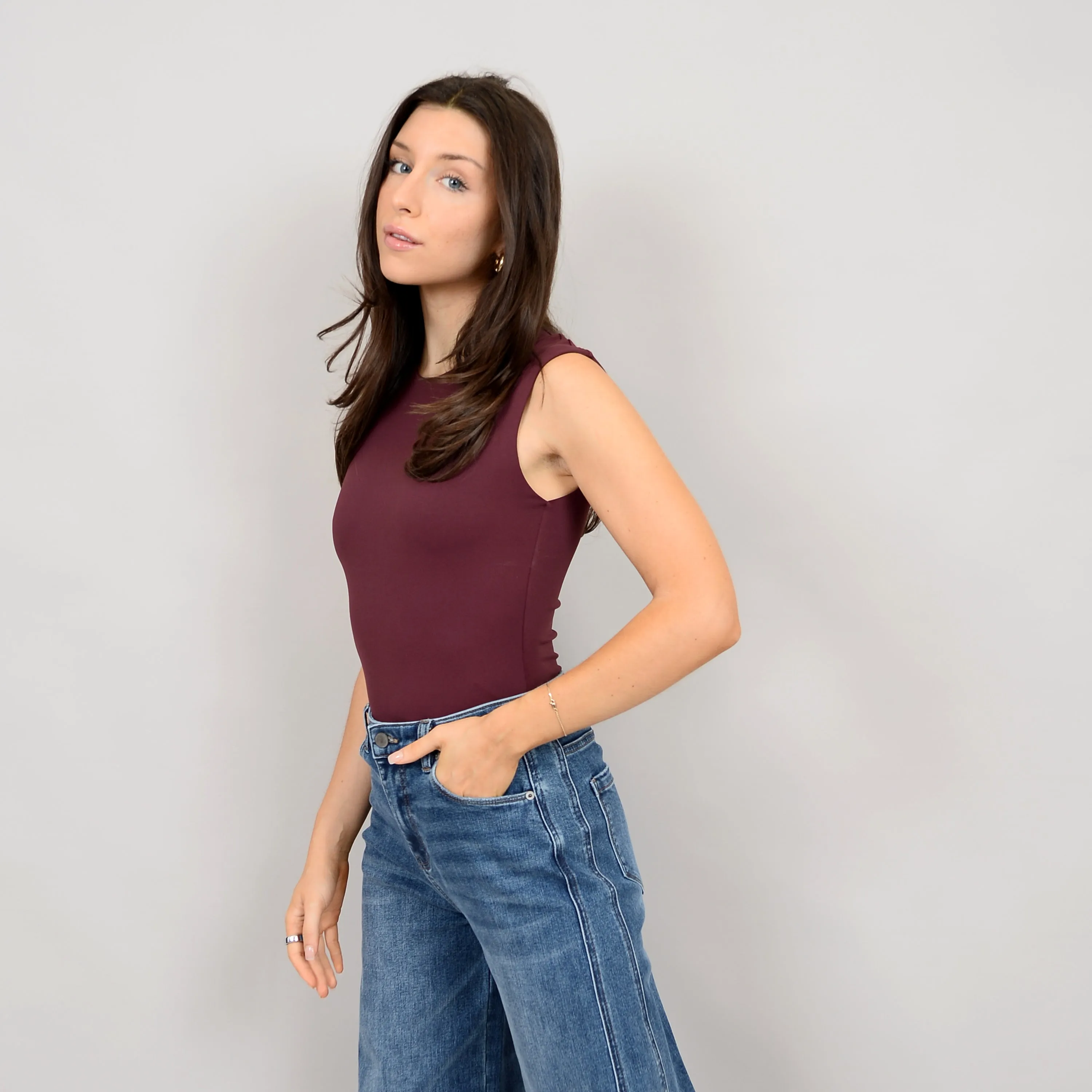 SECOND SKIN BY RD STYLE WOMEN'S ROXI SLEEVELESS CREWNECK BODYSUIT- PORT ROYALE