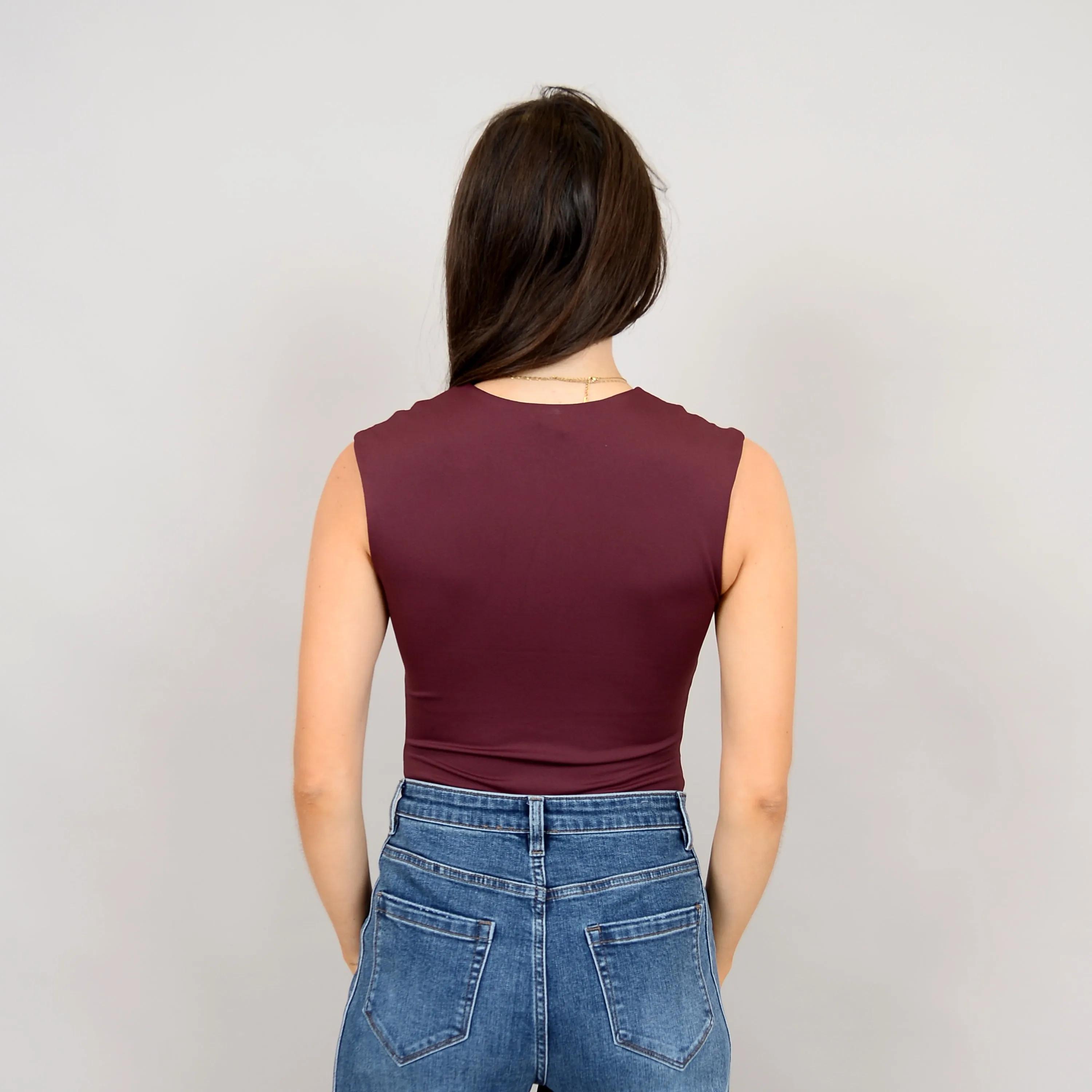 SECOND SKIN BY RD STYLE WOMEN'S ROXI SLEEVELESS CREWNECK BODYSUIT- PORT ROYALE