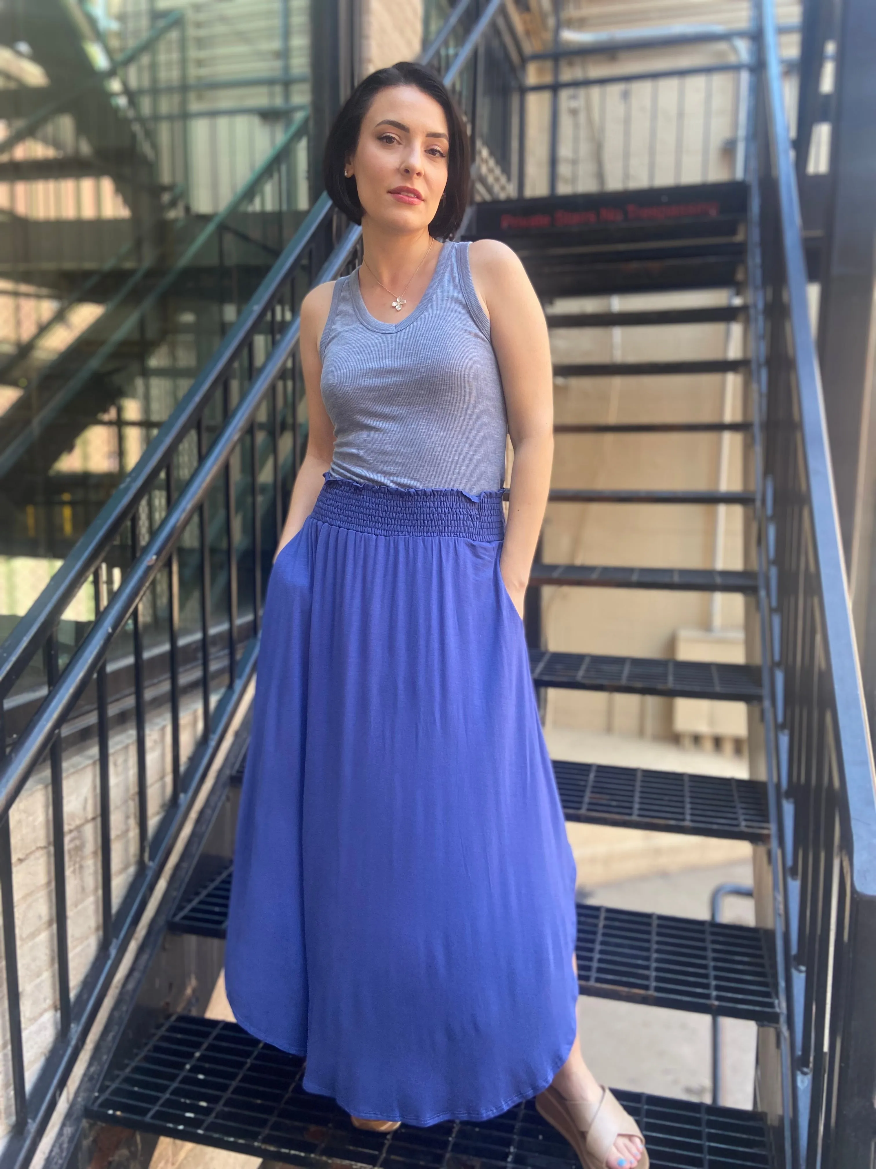 Selah Dusty Blue Slit Maxi Skirt