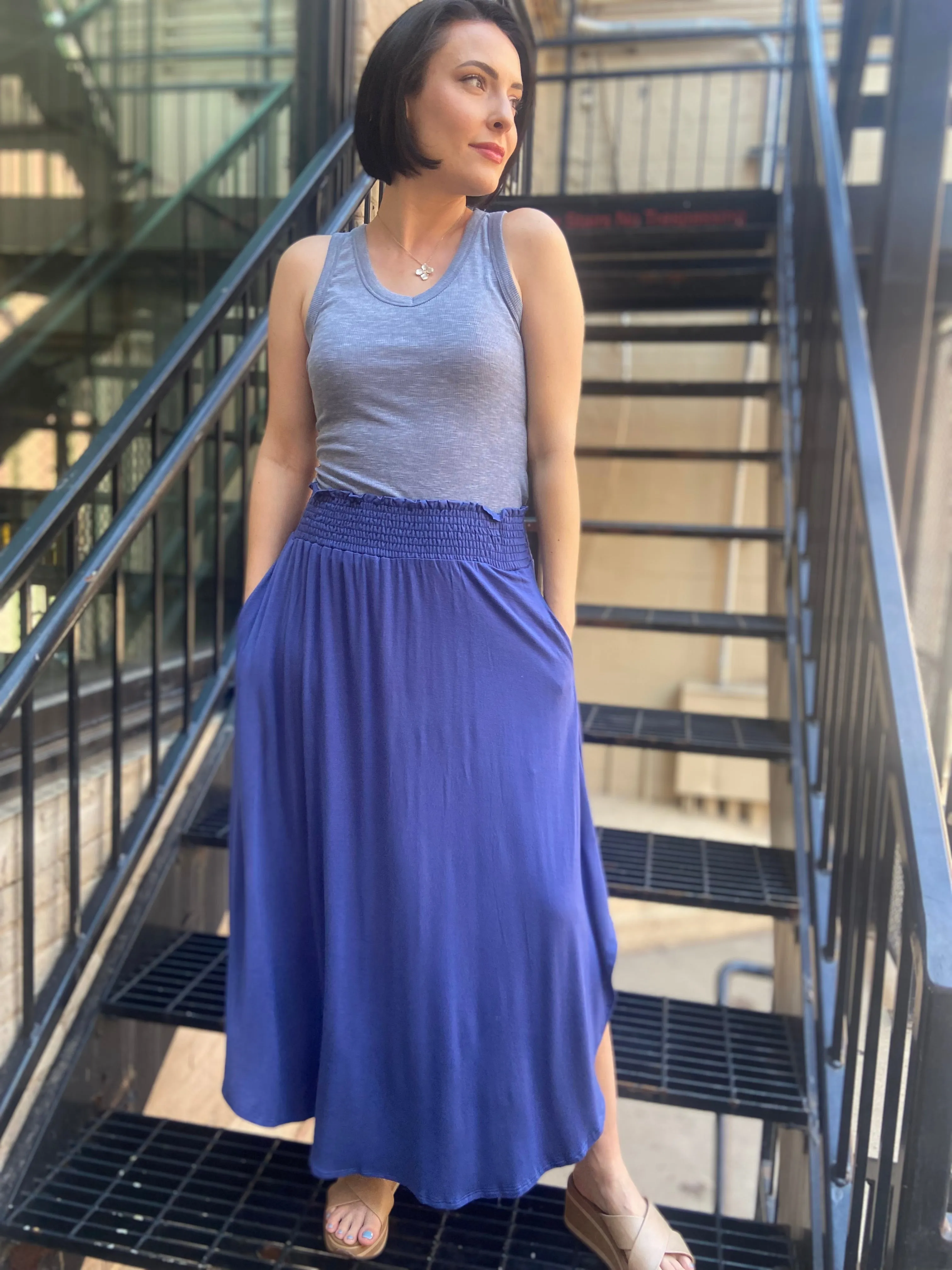 Selah Dusty Blue Slit Maxi Skirt