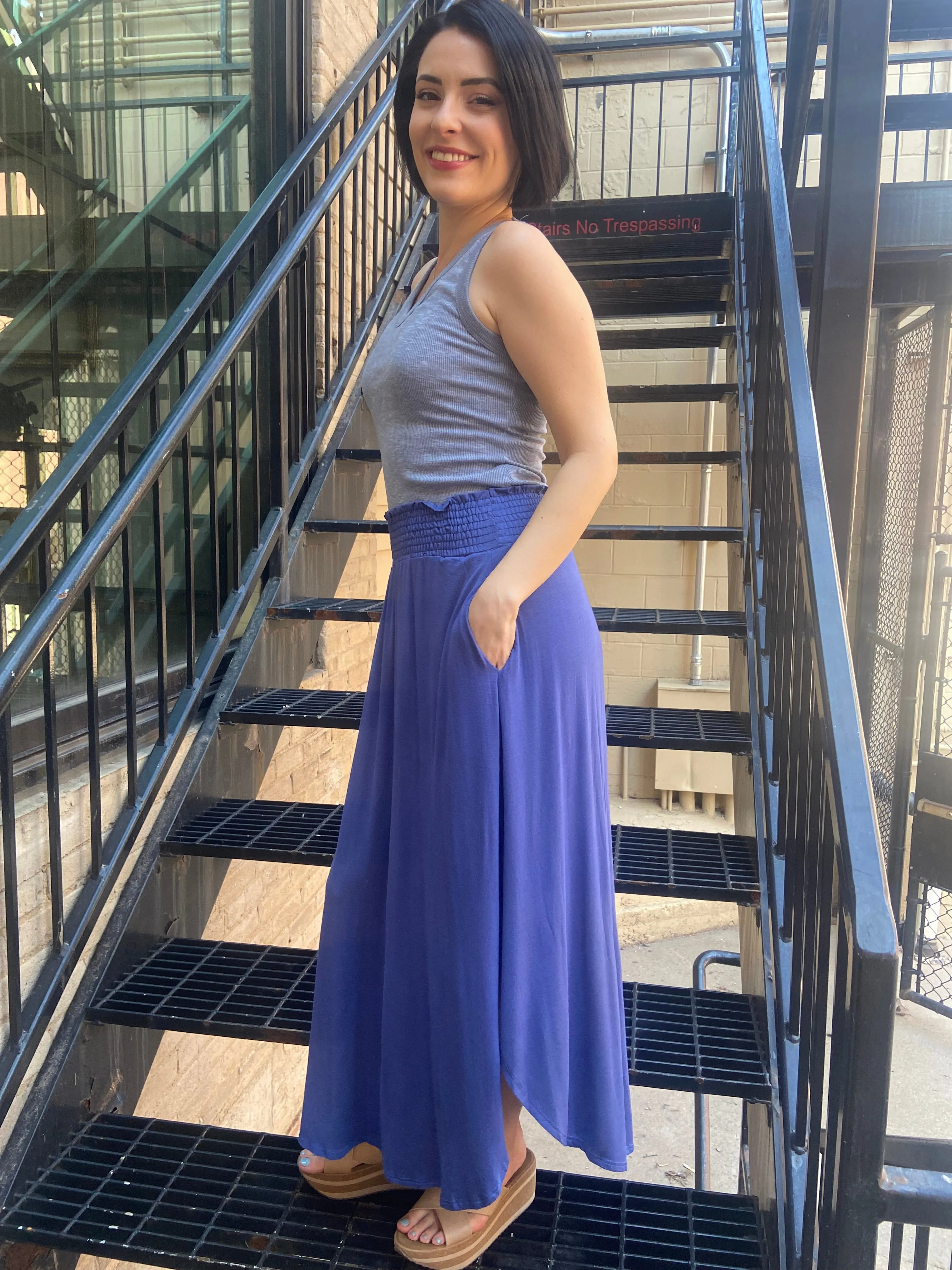 Selah Dusty Blue Slit Maxi Skirt