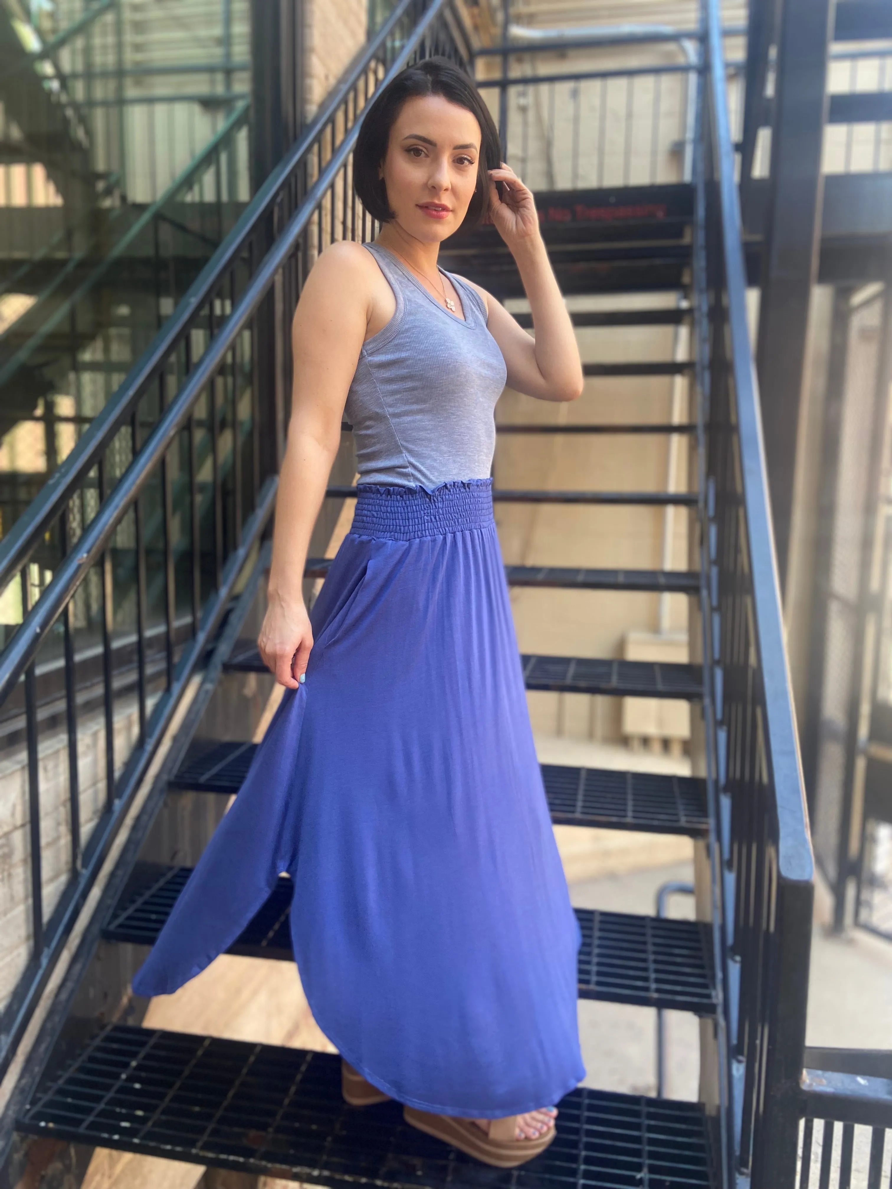 Selah Dusty Blue Slit Maxi Skirt