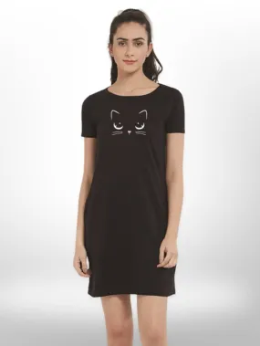 Serious Cat Printed Long T-shirt For Women's