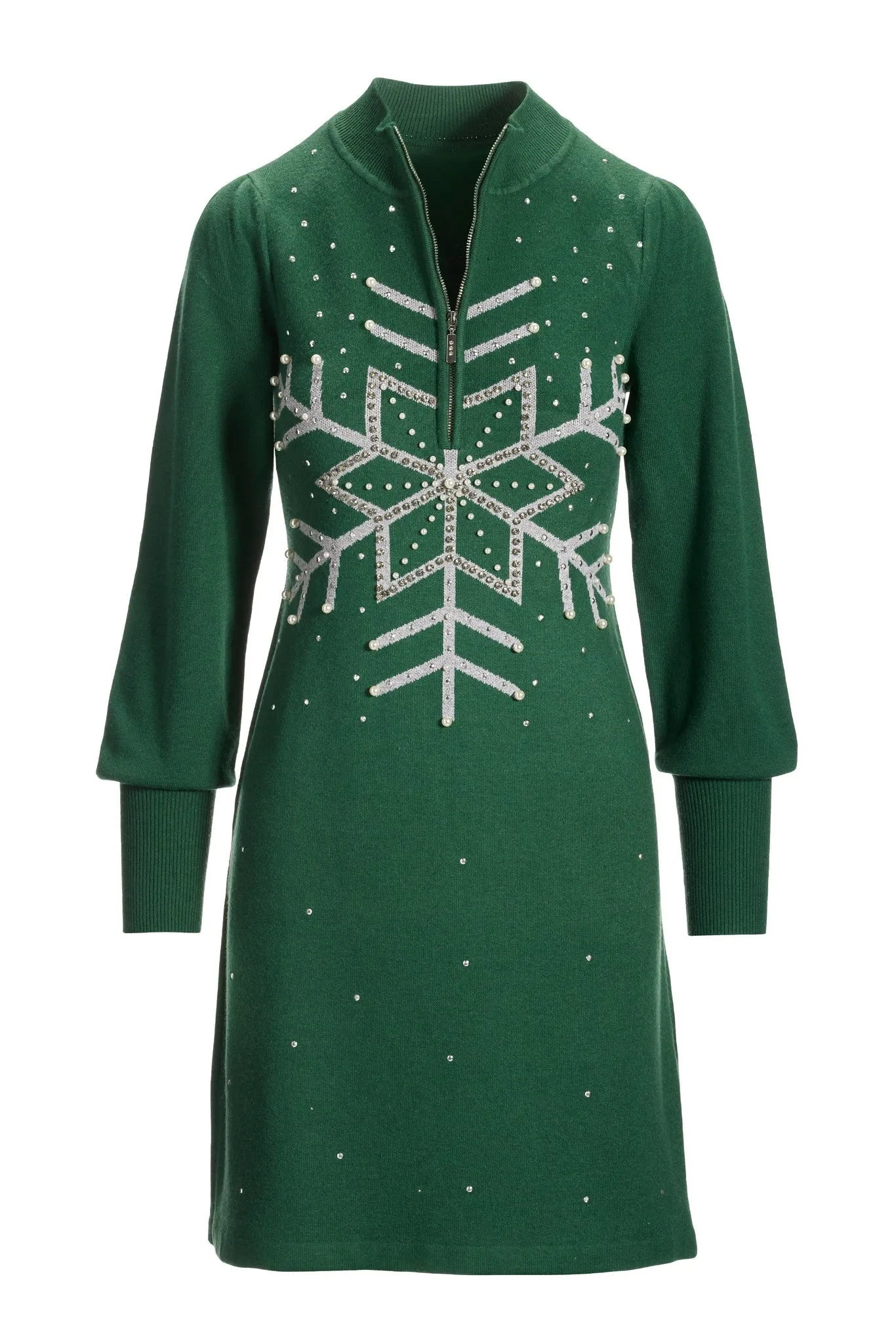 Snowflake Half Zip Sweater Dress Evergreen