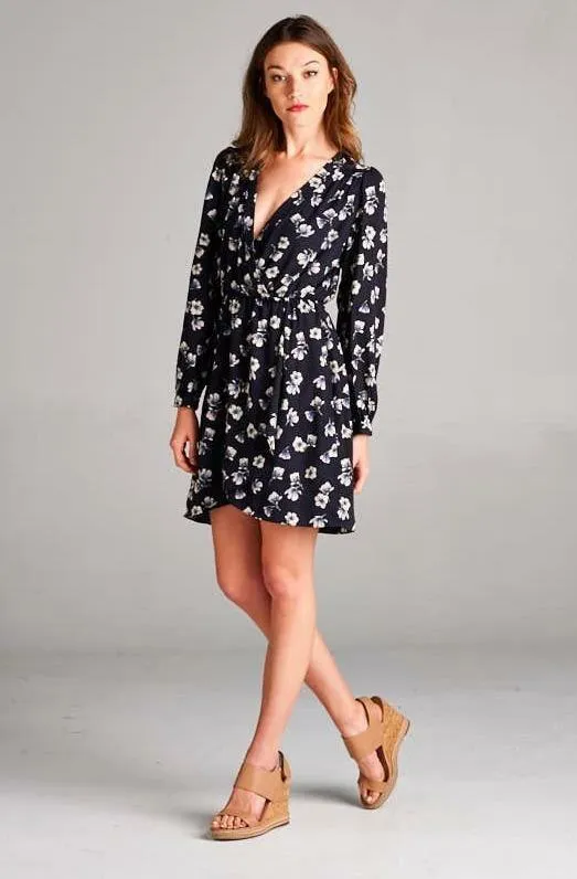 Sonoma Navy Floral Print Wrap Dress